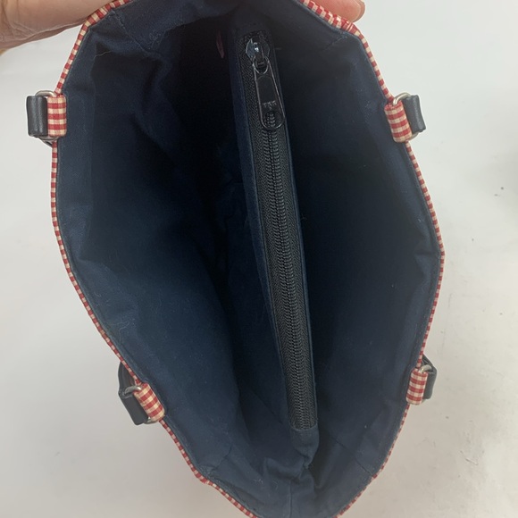 Kate Spade Vintage red white checkered satchel handbag purse black lined pockets - Picture 10 of 17